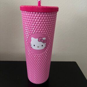 Sanrio Hello Kitty Pink Studded Tumbler Bottle with Red Lid Straw & Lid 2024 NEW